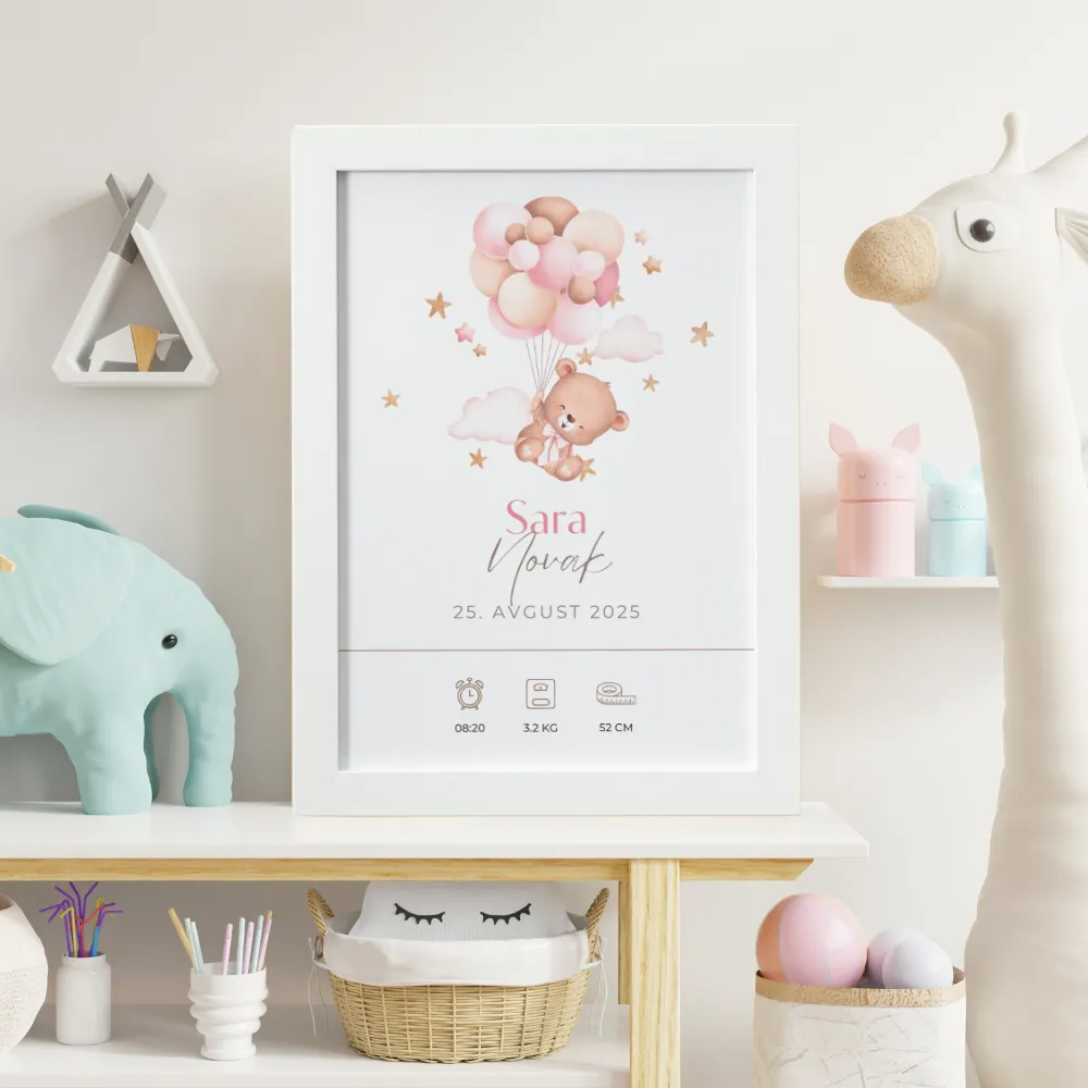 poster kot darilo ob rojstvu s podatki dojenčka