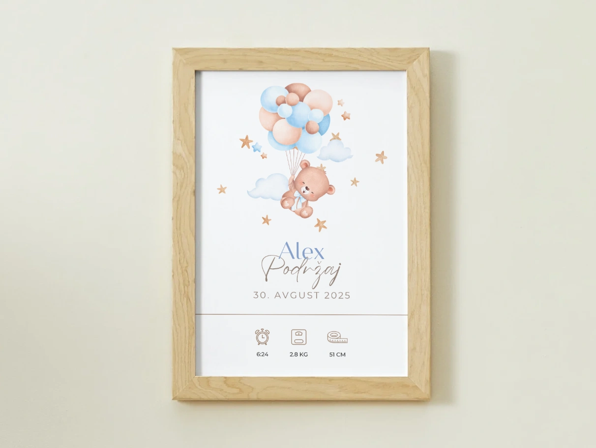 poster kot darilo ob rojstvu s podatki dojenčka