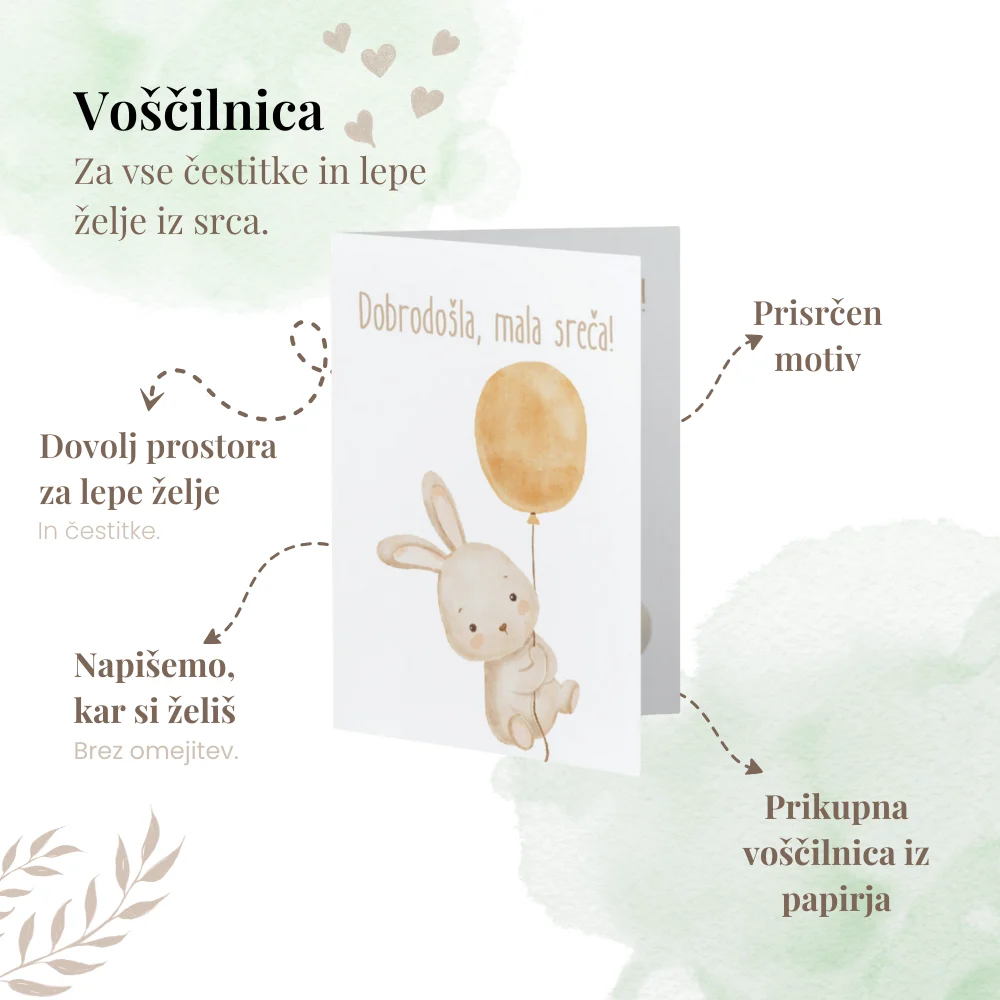 darilo ob rojstvu: čestitka zajček z opisom