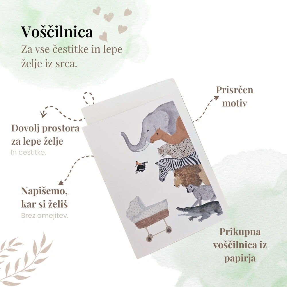 darilo ob rojstvu: čestitka safari z opisom