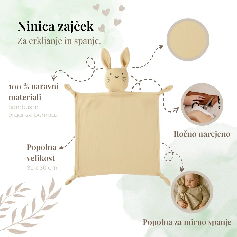 Ninica zajček iz tetra plenice v rumeni barvi