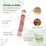 Držalo za dudo iz naravnih materialov, roza barve za darilo ob rojstvu