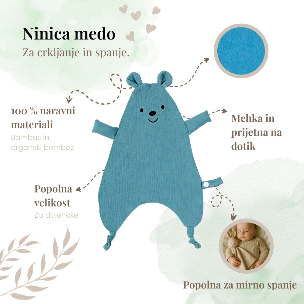 Personalizirana ninica medvedek v modri barvi za darilo ob rojstvu