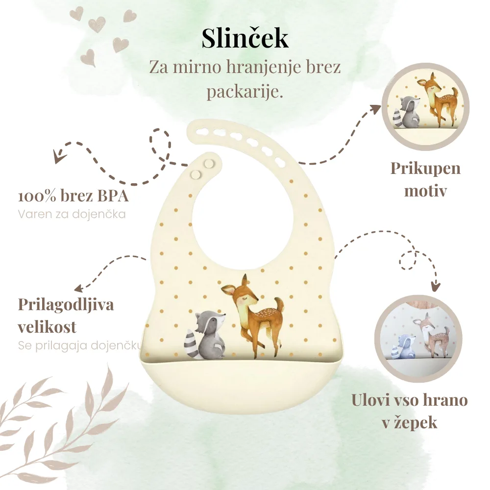 Silikonski slinček z motivom bambija, brez BPA za darilo ob rojstvu