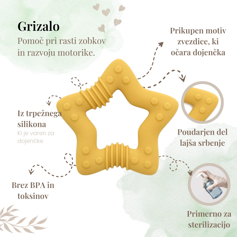 Silikonsko grizalo v obliki zvezdice za darilo ob rojstvu